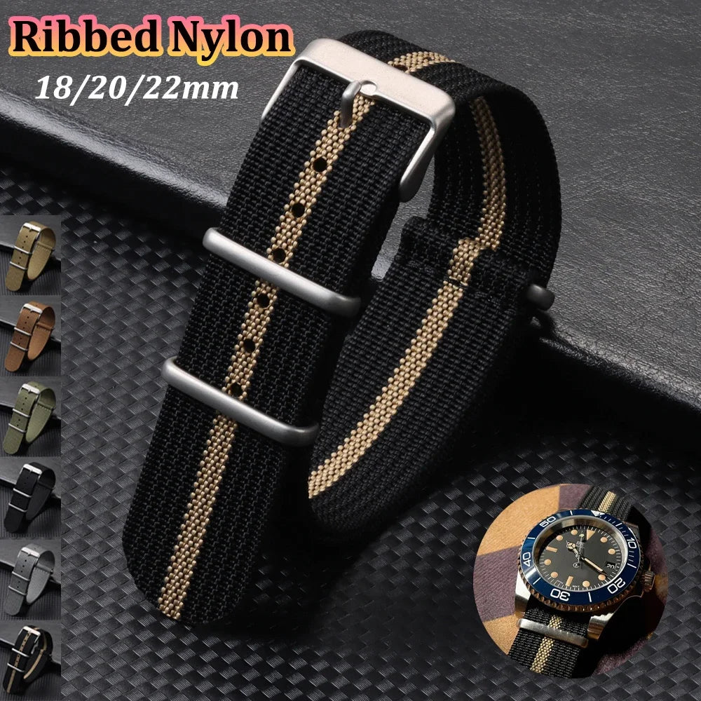 High Quality Ribbed Nylon Bands for Omega 20mm 22mm 18mm Strap for Seiko Military Casual Watchband Army Sport Bracelet Replace