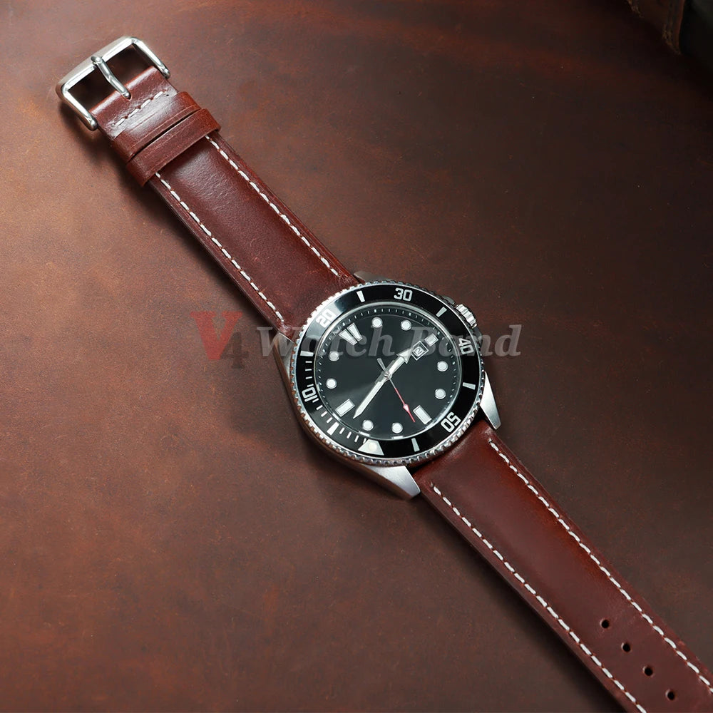 Retro Oil Wax Genuine Leather Watchband Quick Release Calfskin Strap for Seiko 18 20 22mm Wristband for Rolex Watch Accessories