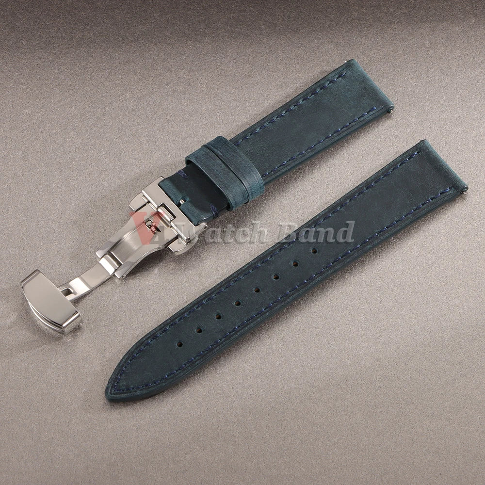 18/19/20/21/22/24mm Vintage Leather Watch Band Butterfly Buckle Stitching Cowhide Strap for Omega for Wrist Bracelet for Seiko