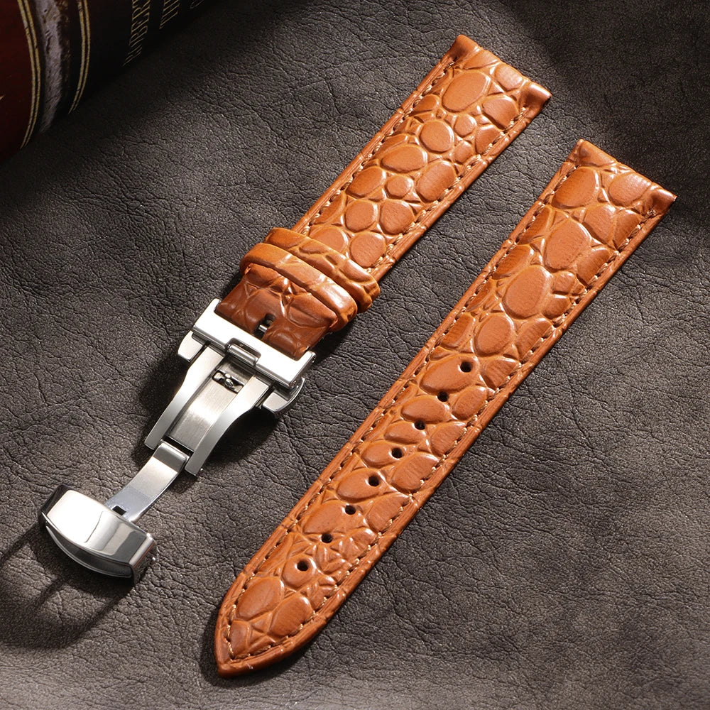 16/17/18/19/20/21/22/24mm Leather Straps Crocodile Pattern Cowhide Business Watch Band Universal Men Women Bracelet Wrist Belt