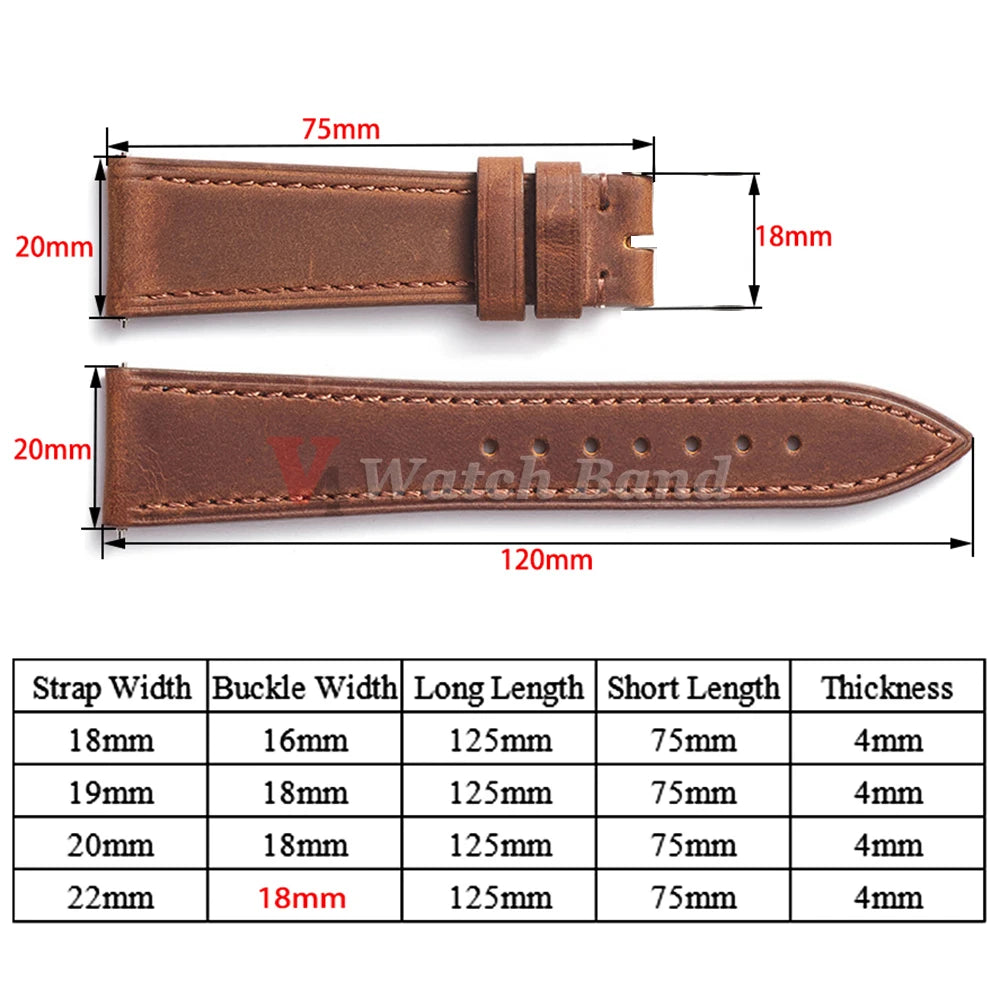 Vintage Leather Watch Band Butterfly Buckle Stitching Cowhide Strap for Omega 18/19/20/21/22/24mm for Wrist Bracelet for Seiko