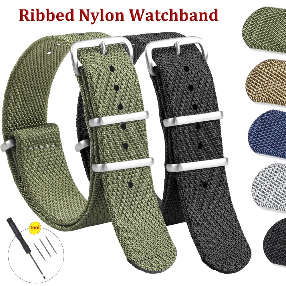 New Ribbed Nylon Watch Strap for Omega Seamaster 007 Watch Band 20mm 22mm Accessories for Seiko Military Watch Bracelets