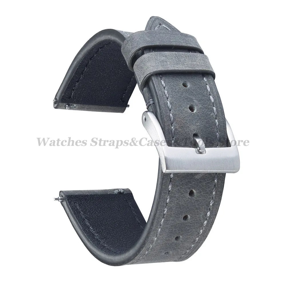 Crazy Horse Cowhide Leather Watch Strap 18mm19mm 20mm 21mm 22mm 24mm Butterfly Buckle Bracelet for Omega Smart Vintage Watchband