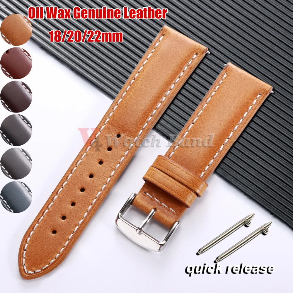 Retro Oil Wax Genuine Leather Watchband Quick Release Calfskin Strap for Seiko 18 20 22mm Wristband for Rolex Watch Accessories