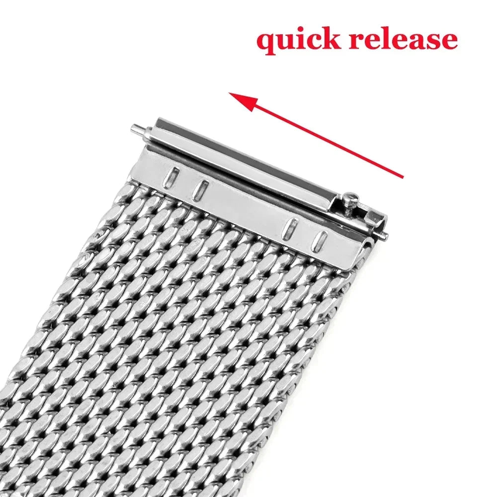 1.0mm Milanese Mesh Stainless Steel Watch Band Quick Release 3mm Thickness Coarse Heavy Wriststrap Metal Bracelet 18 20 22 24mm