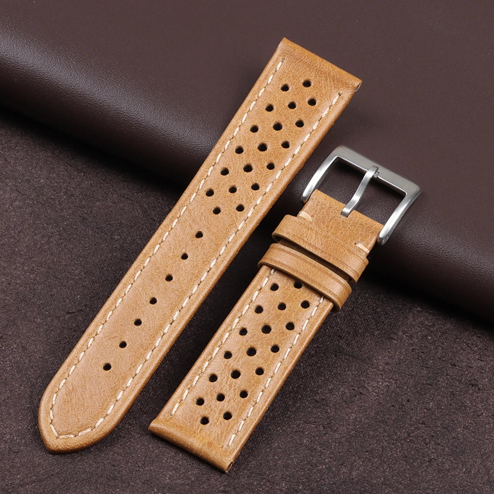 Genuine Cowhide Leather Strap Soft Handcrafted Ventilated Watch Band for Tag Heuer for Seiko for Omega 18mm 20mm 22mm Bracelet