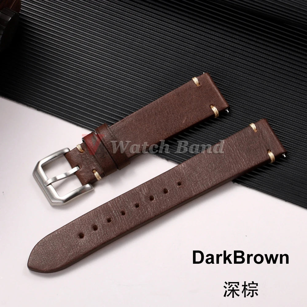 Genuine Cowhide Leather Watch Strap 20mm 22mm for Samsung Galaxy Watch 7/6/5/4 Vintage Brown Watchband Quick Release Bracelets