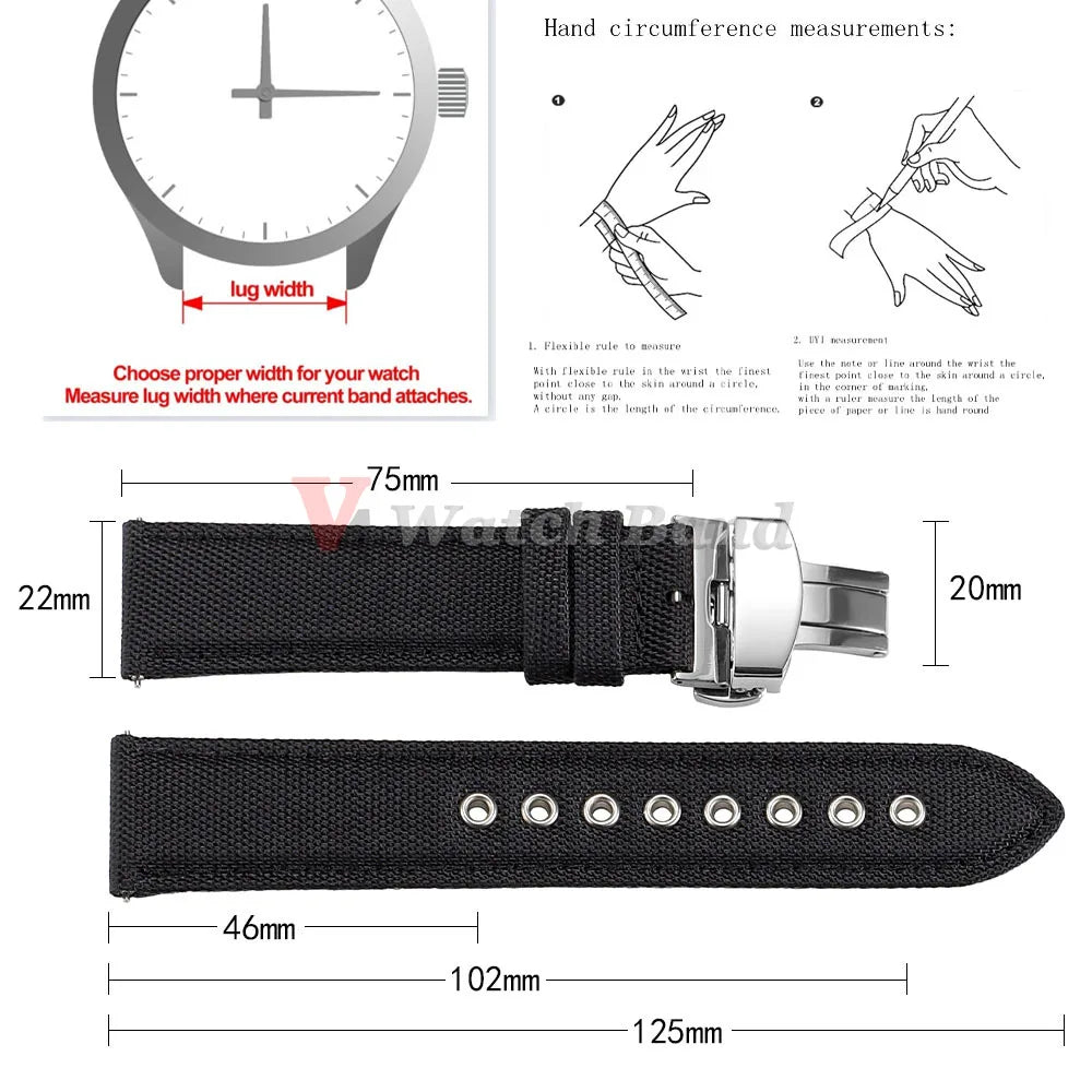 22mm High Quality Waterproof Sailcloth Watch Strap Two-Sided Nylon Cowhide Watchband Quick Release Band Sport Wrist Belt for Men