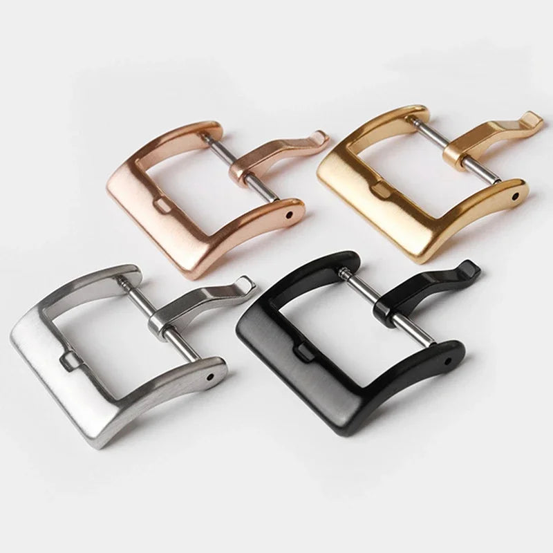 Matte Polished Clasp Watch Band Metal Buckle 16 18 20 22 24mm Silver Black Gold Steel Buckle Strap Solid Square Button for Seiko