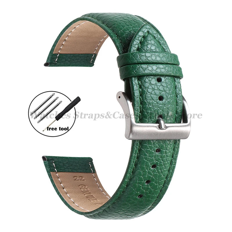 Litchi Pattern Genuine Leather Watch Band 18mm 20mm 22mm for Samsung Galaxy Watch 7/6/5/4 40 44mm Men Women Replacement Straps