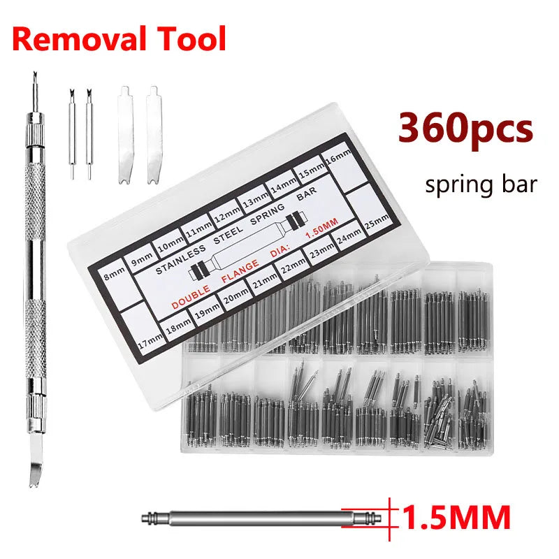 270 360pcs/set Strainless Steel Spring Bars Pins Dia 1.5/1.8mm Length 8mm-25mm/6mm-23mm Watchband Strap Belt Watch Repair Tools