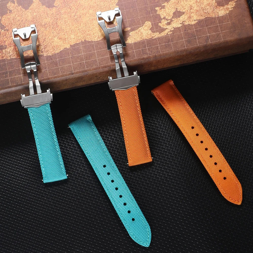 Deployant Sailcloth Watch Strap 20mm 22mm Two-Side Waterproof Nylon Quick Release With Folding Buckle Watch Band for Omega