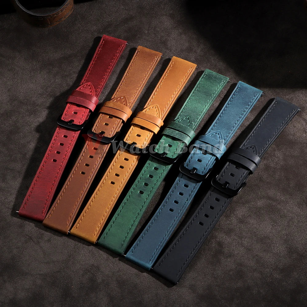 18mm 20mm 22mm 24mm Genuine Cowhide Leather Strap for Samsung Galaxy Watch 6 5 4 Soft Matte Retro Wristband for Seiko Bracelet