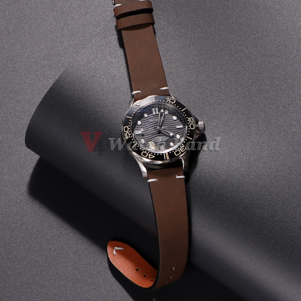 20mm 22mm Vintage Leather Watch Band Quick Release Butterfly Buckle Stitching Cowhide Strap for Omega Wrist Bracelet for Seiko