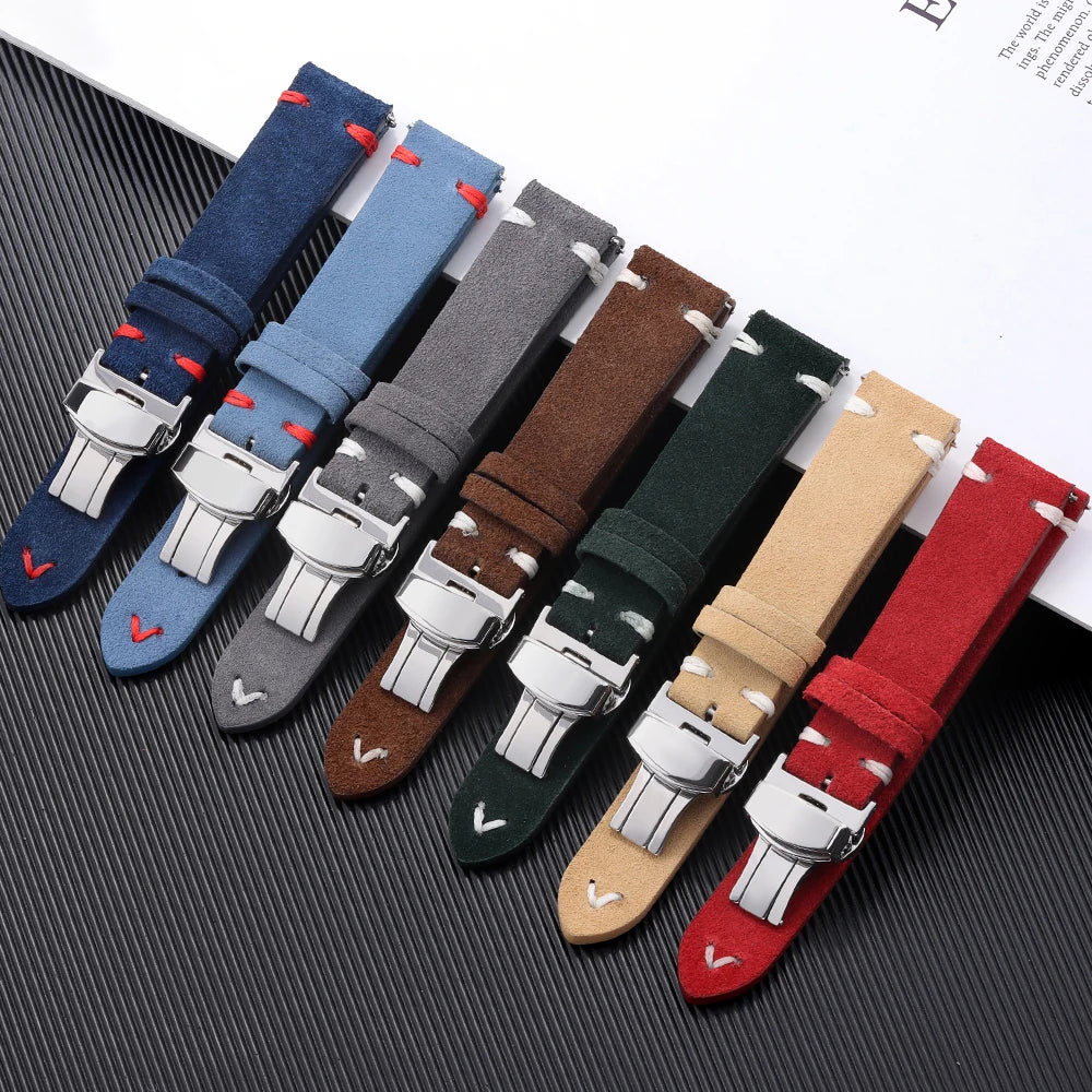 High Quality Suede Leather Strap for Seiko Watchband for Omega 18/20/22mm Band with Butterfly Buckle Wrist Bracelet Accessories