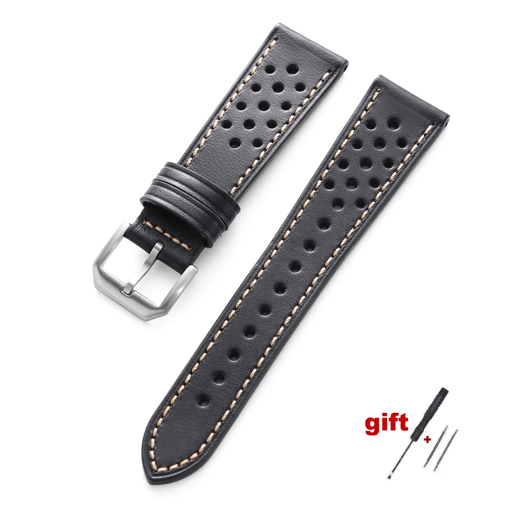 Dark Brown Watch Band Handcrafted Pueblo Italian Cowhide Strap for Omega Ventilated Design 20mm 22mm Men's Breathable Bracelets
