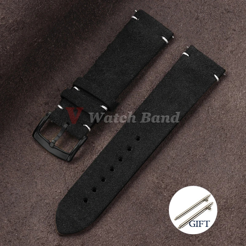 20mm 22mm Quick Release Watch Band Genuine Suede Leather Watch Strap Vintage Brown Grey Watchbands Wristband Men Accessories
