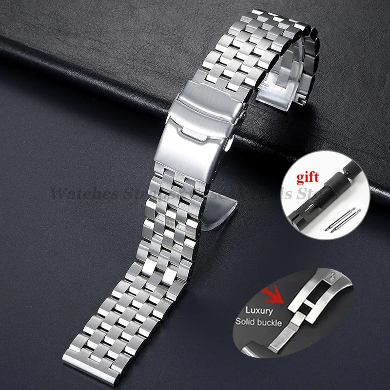 High Quality Solid Stainless Steel Strap 18 20mm 22mm 24mm 26mm Watch Band Flat Interface for Seiko for Citizen Luxury Wristband