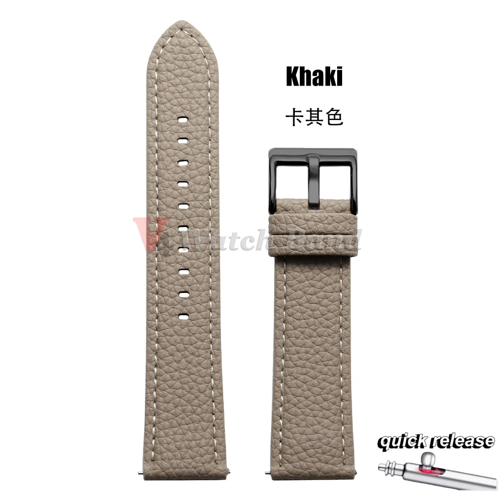 Universal Wristbelt 22mm Leather Business Strap for Omega for Seiko Lychee Pattern Leather Watchband Quick Release Soft Bracelet