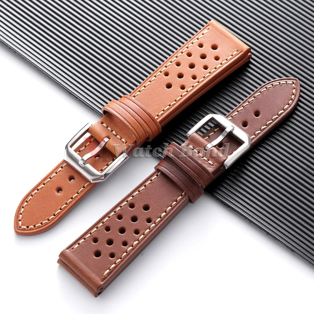 Dark Brown Watch Band Handcrafted Pueblo Italian Cowhide Strap for Omega Ventilated Design 20mm 22mm Men's Breathable Bracelets