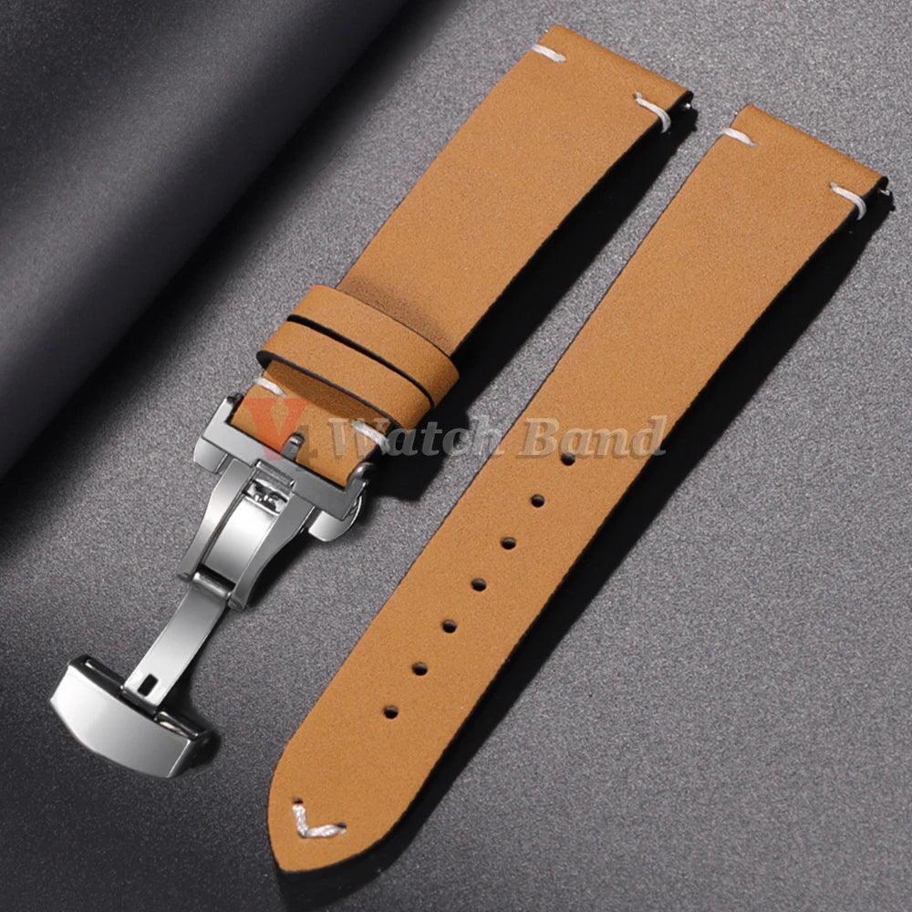 Vintage Stitching Strap for Samsung Galaxy Watch6 5 4 Quick Release Butterfly Buckle Soft Wristband for Seiko 20mm 22mm Bracelet