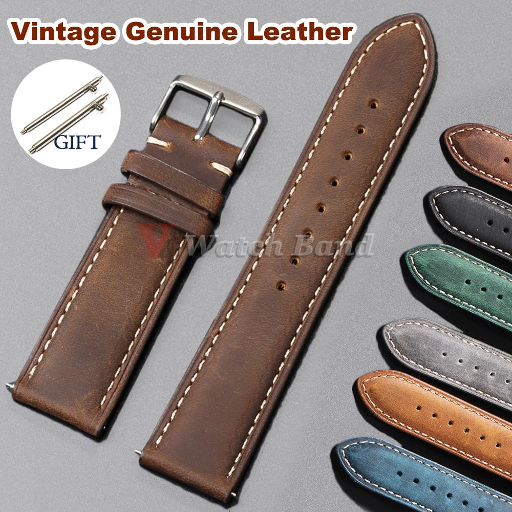 Vintage Matte Strap for Seiko Genuine Leather Watchband 18mm 20mm 22mm for Omega Women Men Sport Wristband Blue Brown Bracelet