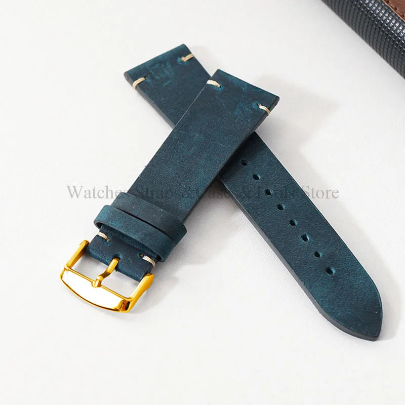 Crazy Horse Leather Retro Watchband 18mm 20mm 21mm 22mm for Seiko for Rolex Men Women Bracelet for Samsung Galaxy Watch 3/4/5/6