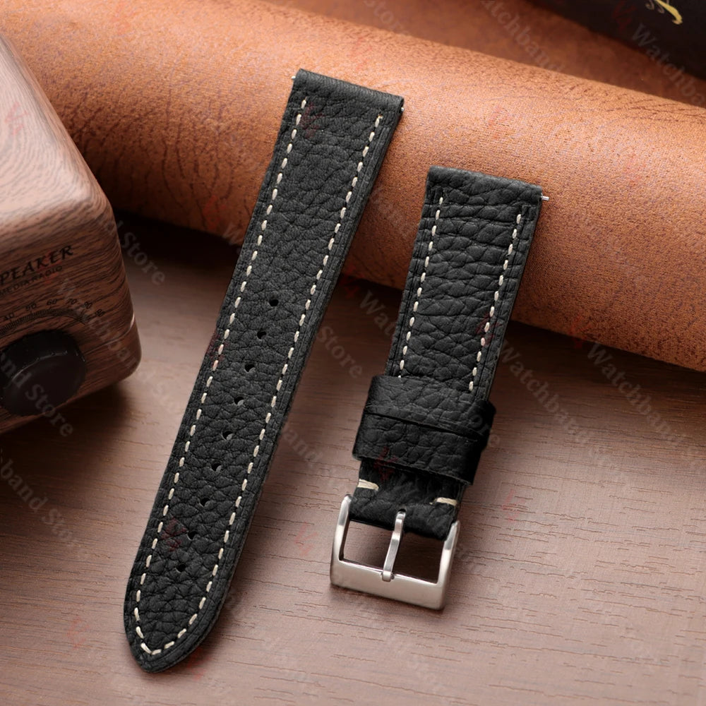 Genuine Cowhide Watch Strap for Samsung Galaxy Watch 6 5 4 Soft Dark Brown Retro Wristband for Seiko 20mm 22mm 24mm Bracelet