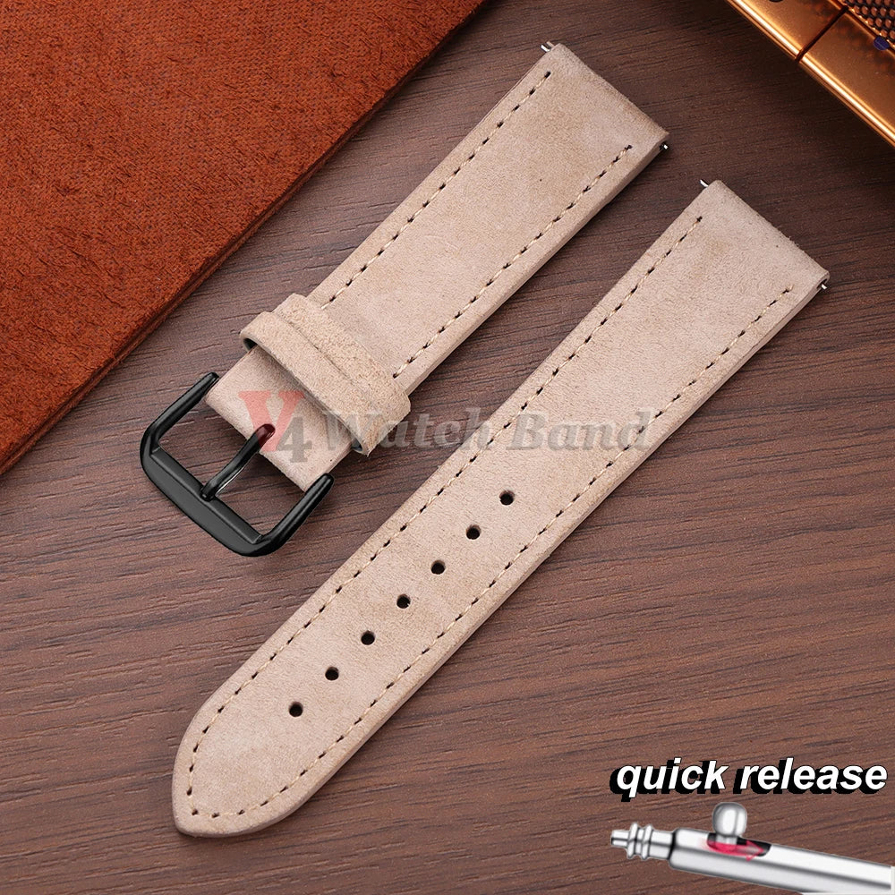 Vintage Suede Watch Strap 18 19mm 20mm 22mm for Seiko for Huawei Stitching Quick Release Bracelet for Samsung Watch 8/7/6/5/4/3