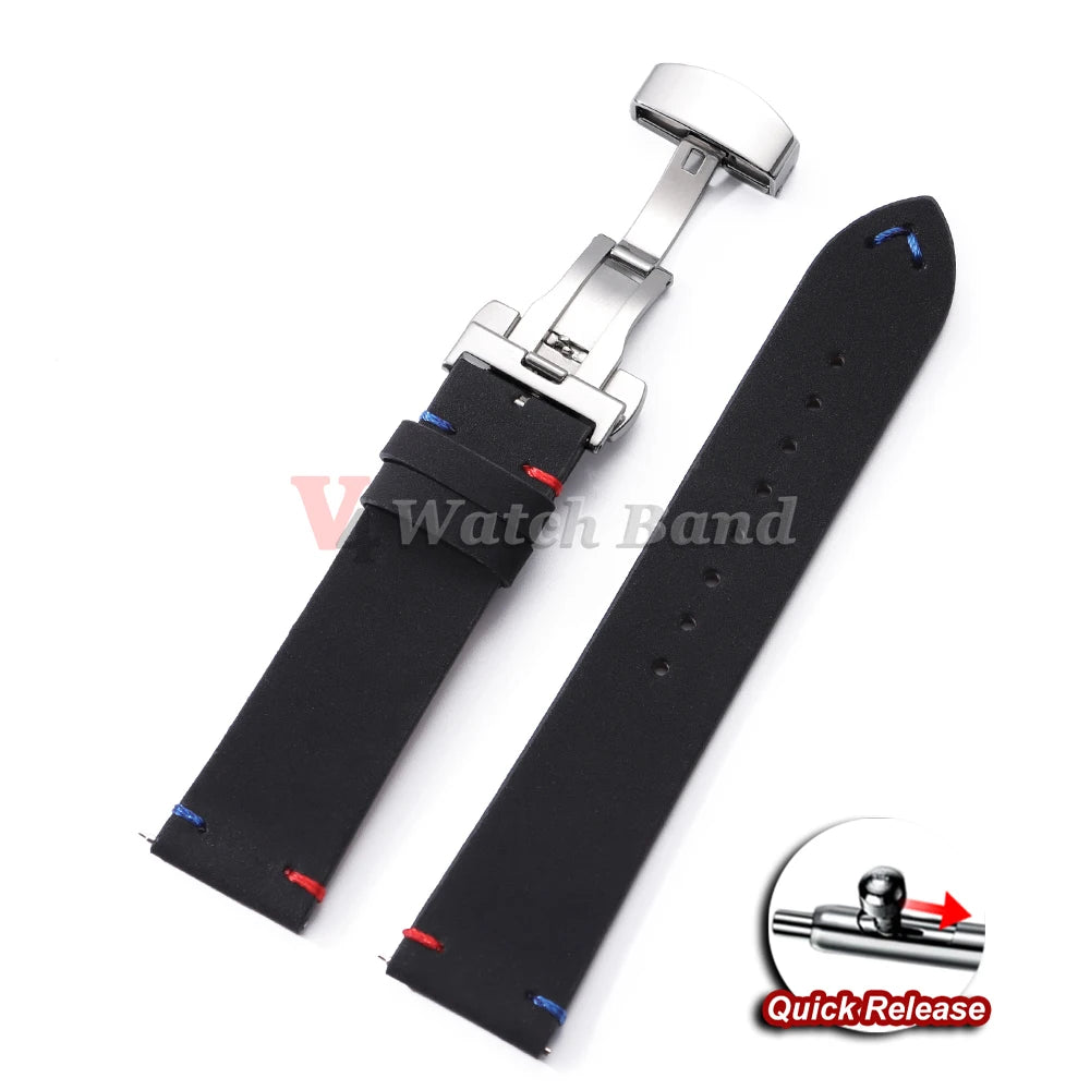 Watch Strap 18mm 20mm 22mm for Samsung Galaxy Watch 7/6/5/4 Butterfly Buckle Watchband Vintage Brown Quick Release Bracelets