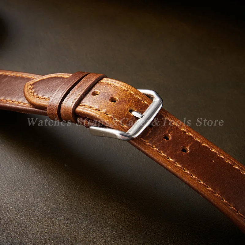 Vintage Genuine Leather Watchband Soft Cowhide Oil Wax Watch Strap for Omega 18mm 20mm 21mm 22mm for Huawei Watch Gt3/Gt4 Belt