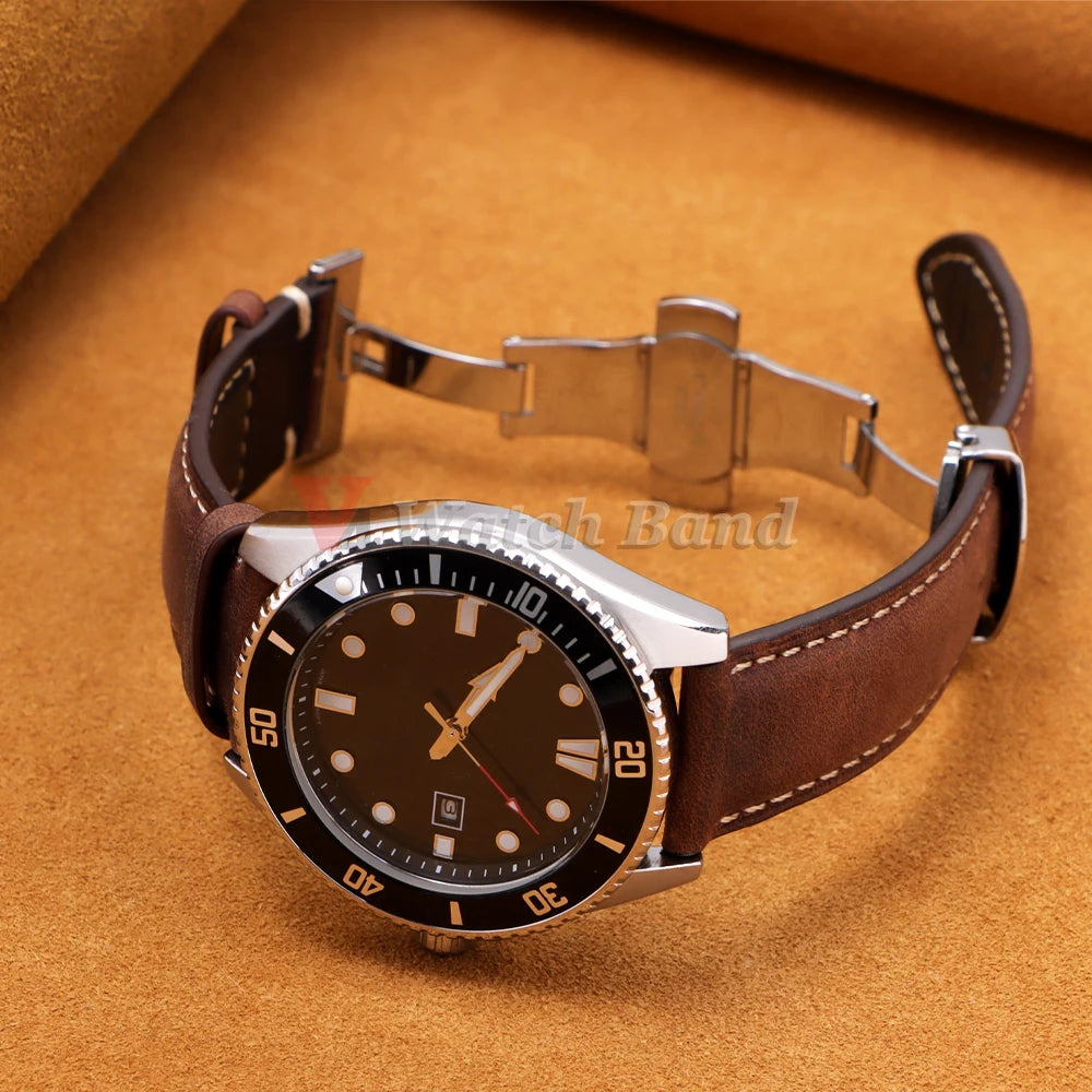 14/16/18/20/22/24mm Business Watch Band for Seiko Genuine Calfskin Leather Watchband for Omega Butterfly Buckle Stitching Strap