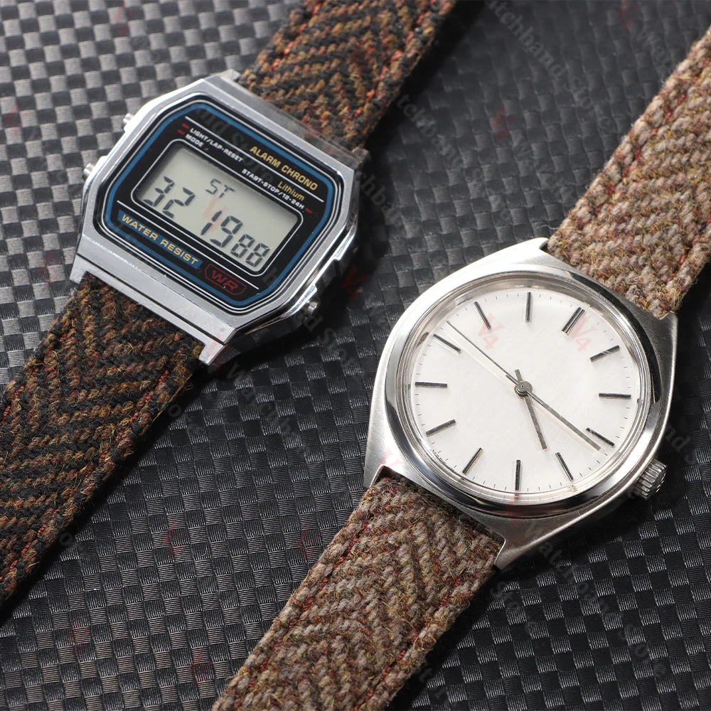 18mm 20mm 22mm Woven Tweed Fabric Strap Two-Sided Nylon Cowhide Watchband Quick Release Band Business Wristband Belt Accessories