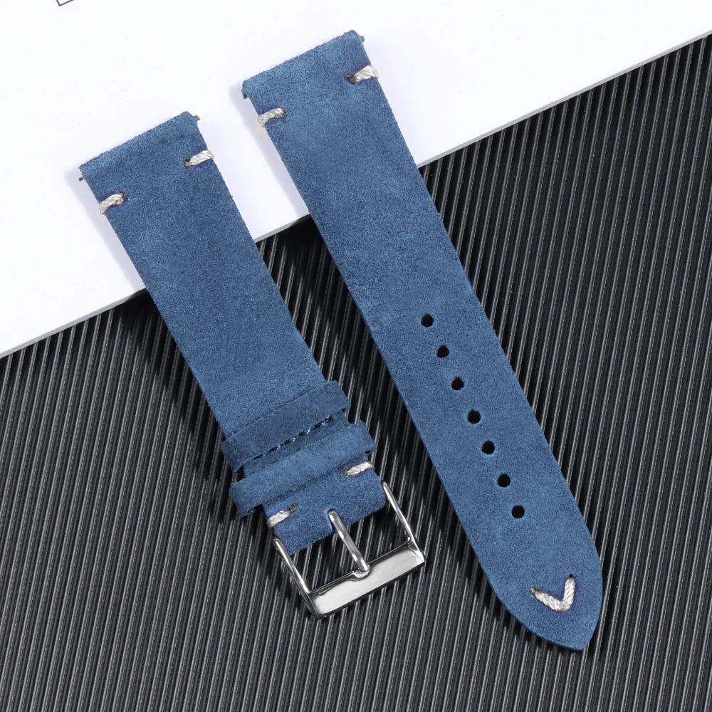 Suede Leather Strap for Seiko Watch Band Vintage Bracelaet Handmade Stitching Wristband 18mm 20mm 22mm