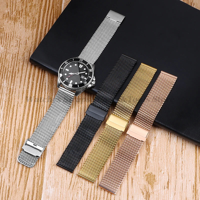 1.0mm Milanese Mesh Watch Band 3mm Thick Shark Mesh Strap Stainless Steel Quick Release Bracelet Folding Buckle18/20mm 22mm 24mm