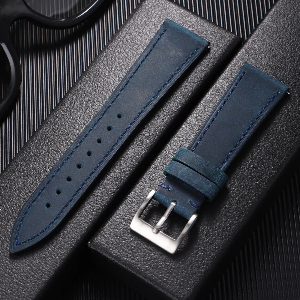 19mm 21mm Genuine Cowhide Leather Watchband for Omega Business Belt for Seiko 18mm 20mm 22mm 24mm Dark Brown Green Watch Straps