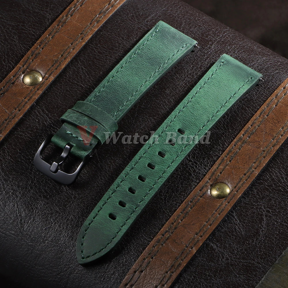 18mm 20mm 22mm 24mm Genuine Cowhide Leather Strap for Samsung Galaxy Watch 6 5 4 Soft Matte Retro Wristband for Seiko Bracelet