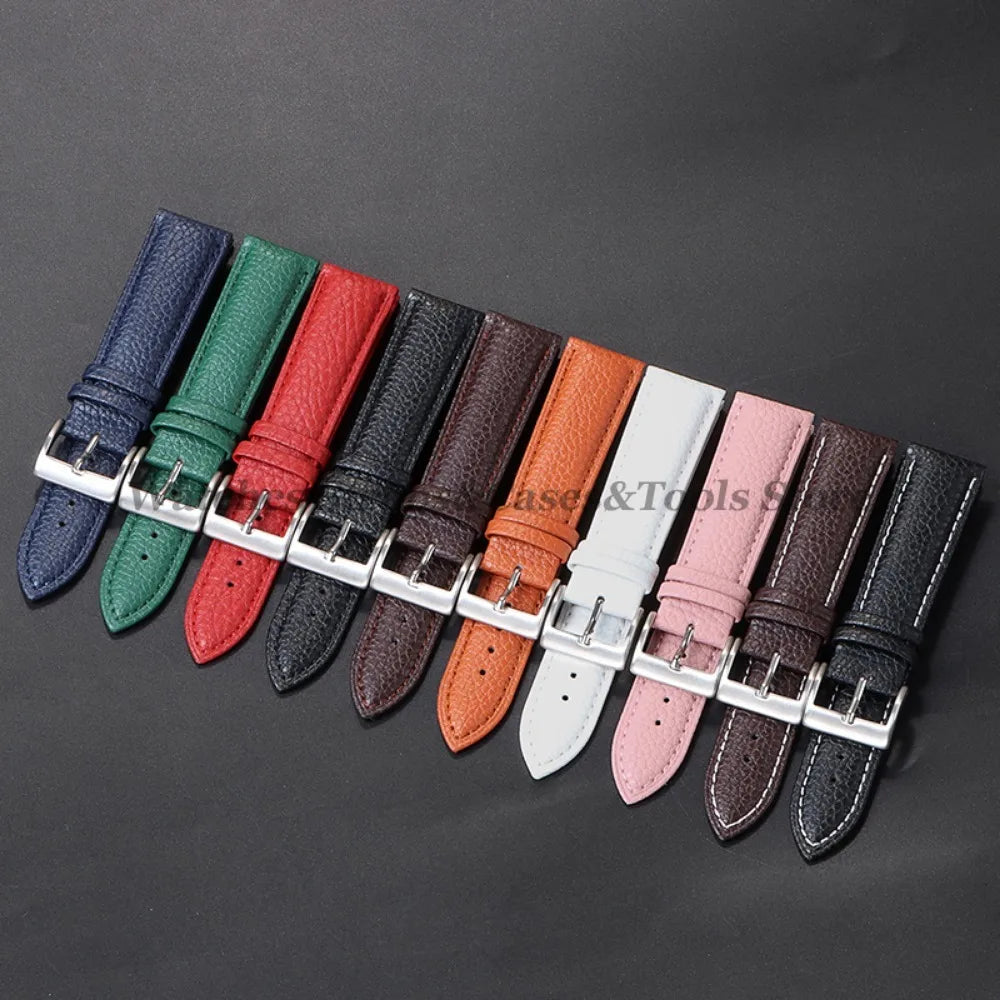 Litchi Pattern Genuine Leather Watch Band 18mm 20mm 22mm for Samsung Galaxy Watch 7/6/5/4 40 44mm Men Women Replacement Straps