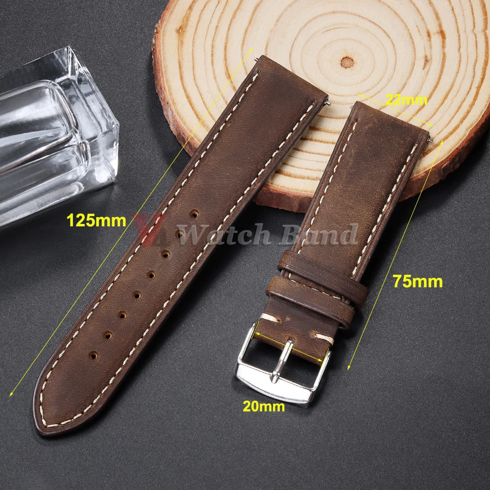 Vintage Matte Strap for Seiko Genuine Leather Watchband 18mm 20mm 22mm for Omega Women Men Sport Wristband Blue Brown Bracelet