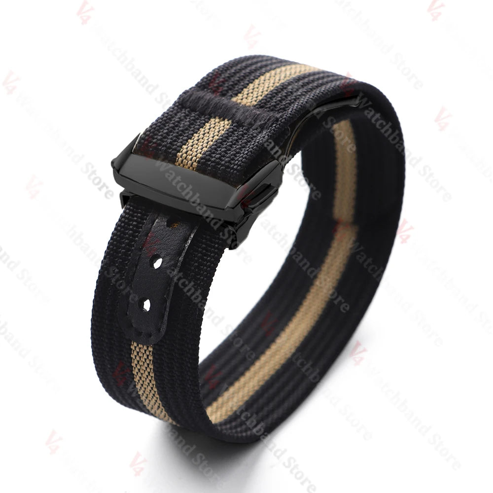 Black Gold Buckle Watch Band 20mm Men's Army Sports Breathable Braided Nylon Strap for Seiko Fabric Bracelet Wristbelt for Omega