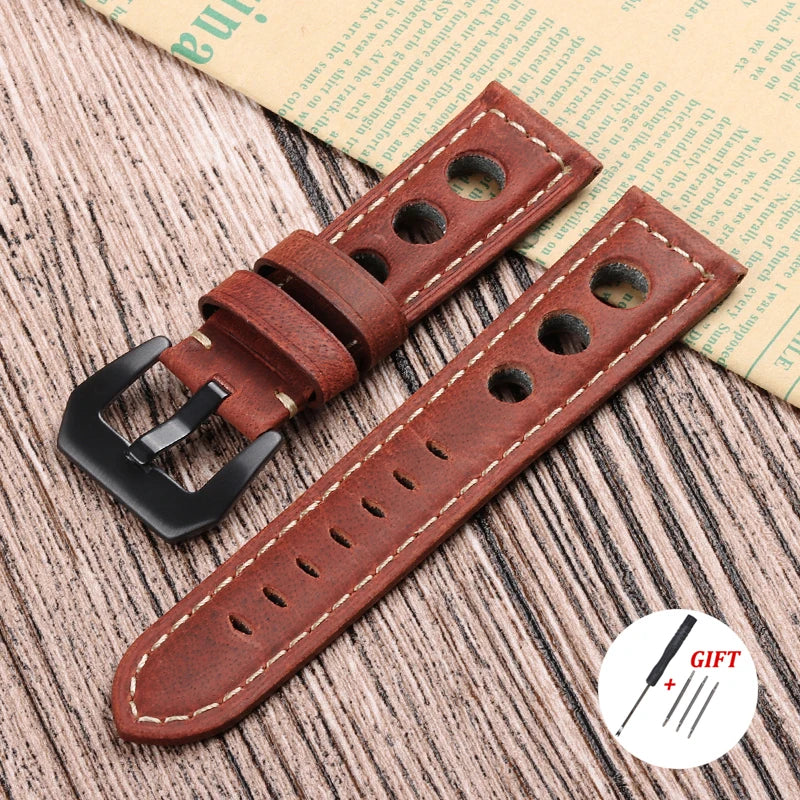 Vintage Retro Leather Strap 20mm 22mm 24mm For Samsung 3/4/5pro For Huawei GT2 3 Band Men Women Universal Bracelet Accessories