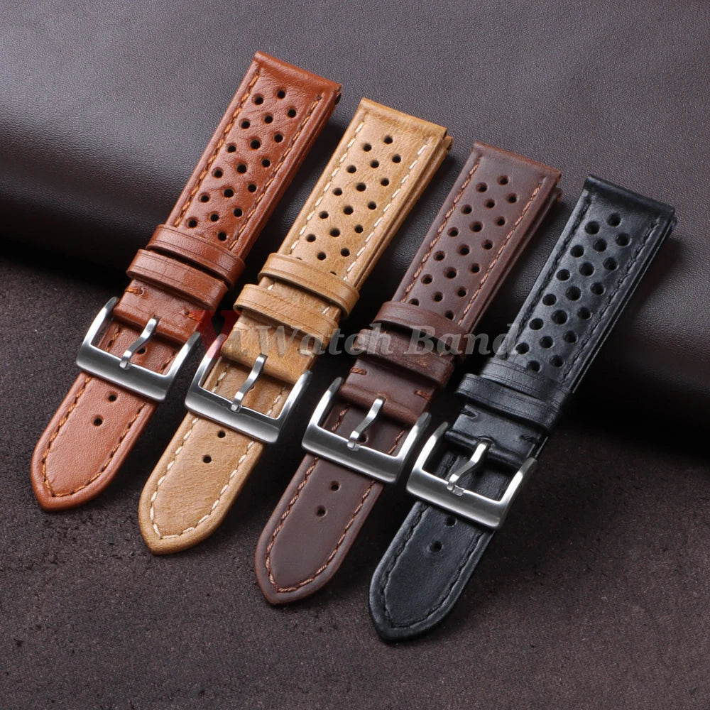 Genuine Cowhide Leather Strap for Samsung Galaxy Watch 6 5 4 Breathable Retro Wristband for Seiko Bracelet for Omega 18/20/22mm