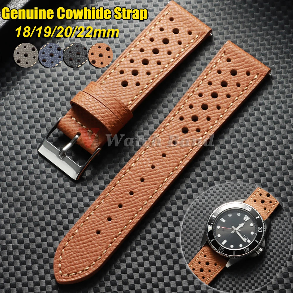 18mm 19mm 20mm 22mm Universal Vintage Cowhide Watch Strap Porous Breathable Wtistbelt Brown Watchband Men Accessories Pin Buckle