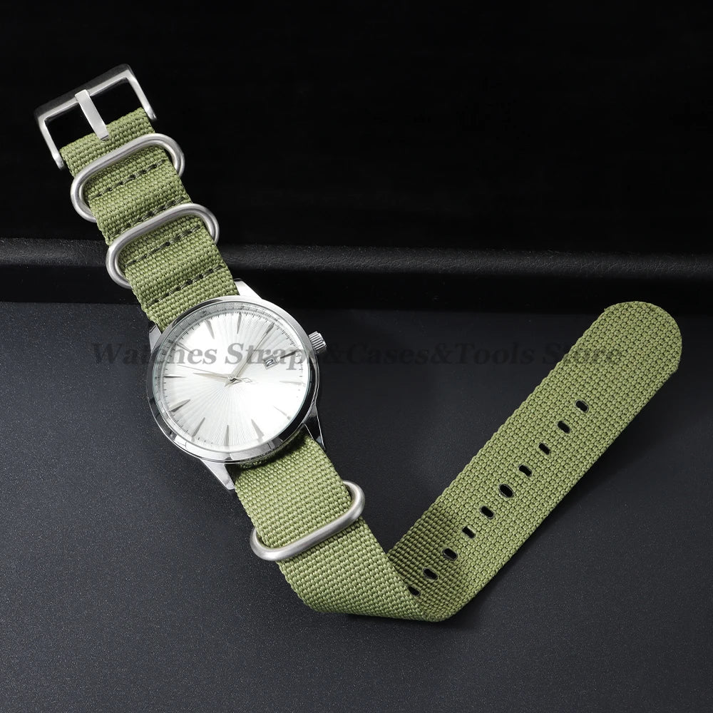 20mm 22mm Thicken Ribbed Nylon Watch Band Strap for Seiko for Military Casual Weave Men Women Sport Bracelet Silver Ring Buckle
