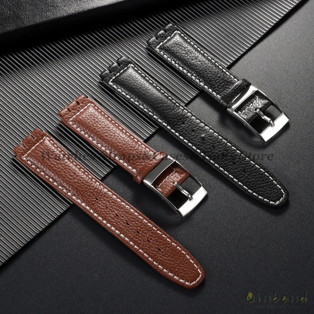 Cowhide Leather Watch Strap for Swatch Series 17mm Bracelet Men Women Waterproof Sport Replacement Watchband Belt Accessories