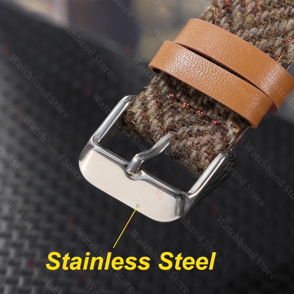 18mm 20mm 22mm Woven Tweed Fabric Strap Two-Sided Nylon Cowhide Watchband Quick Release Band Business Wristband Belt Accessories