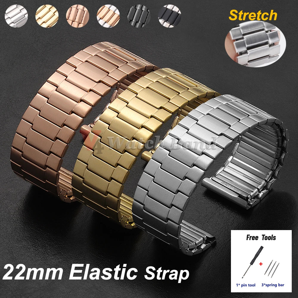22mm Brush Stainless Steel Elastic Strap Metal Expansion Brushed Bracelet for Xiaomi for Huawei Watch Gt3/Gt4 46mm Watch Band