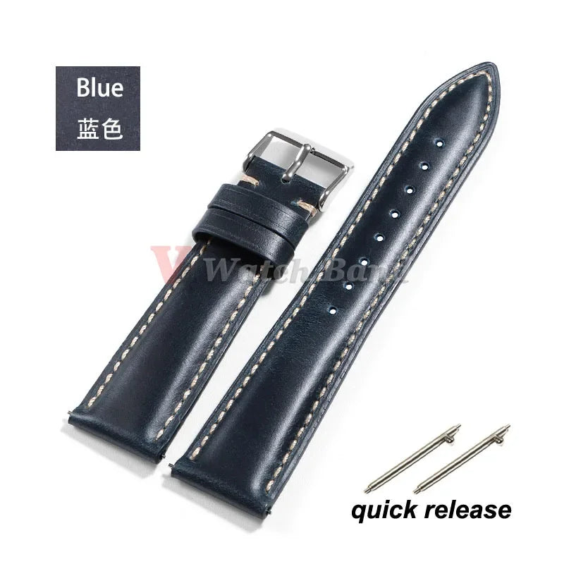 Vintage Oil Wax Genuine Cowhide Watch Strap 18mm 19mm 20mm 22mm 21mm Brown Watchbands for Samsung Galaxy Watch Band Bracelet