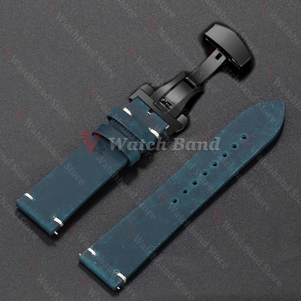 Stitching Cowhide Strap for Omega 18/19/20/21/22/24mm for Wrist Bracelet for Seiko Vintage Leather Watch Band Butterfly Buckle