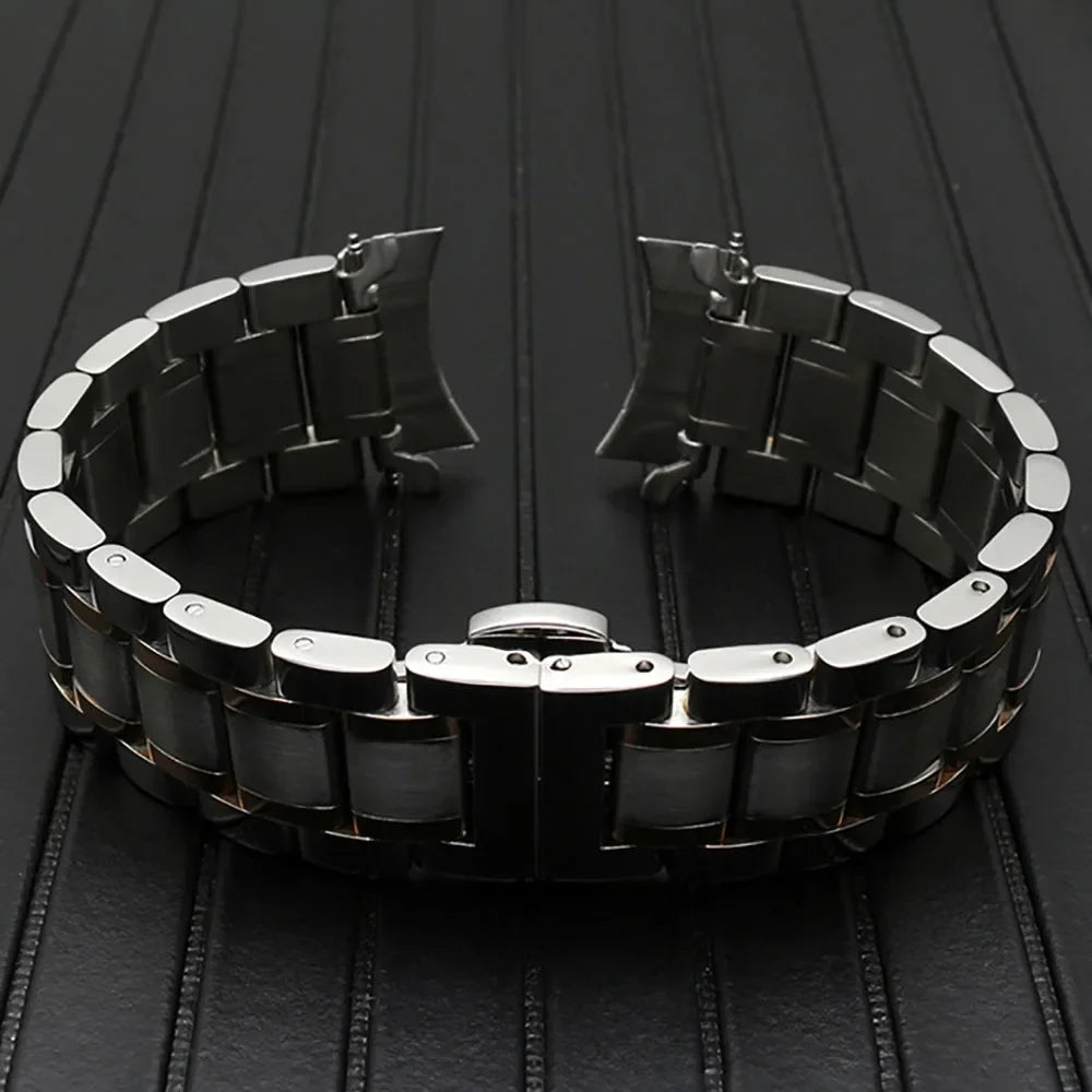 12/13/14/15/16/17/18/19/20/21/22/23/24mm Curved End Universal Strap Solid Stainless Steel Watch Bands for Tissot Butterfly Clasp